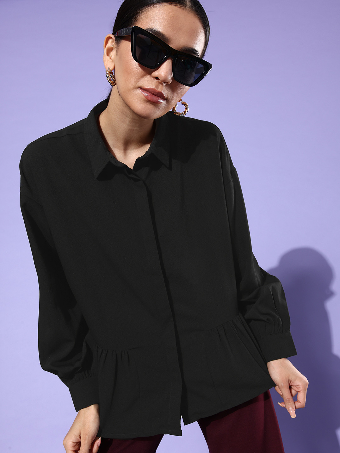 

The Roadster Life Co. Drop Shoulder Solid Oversized Casual Shirt, Black