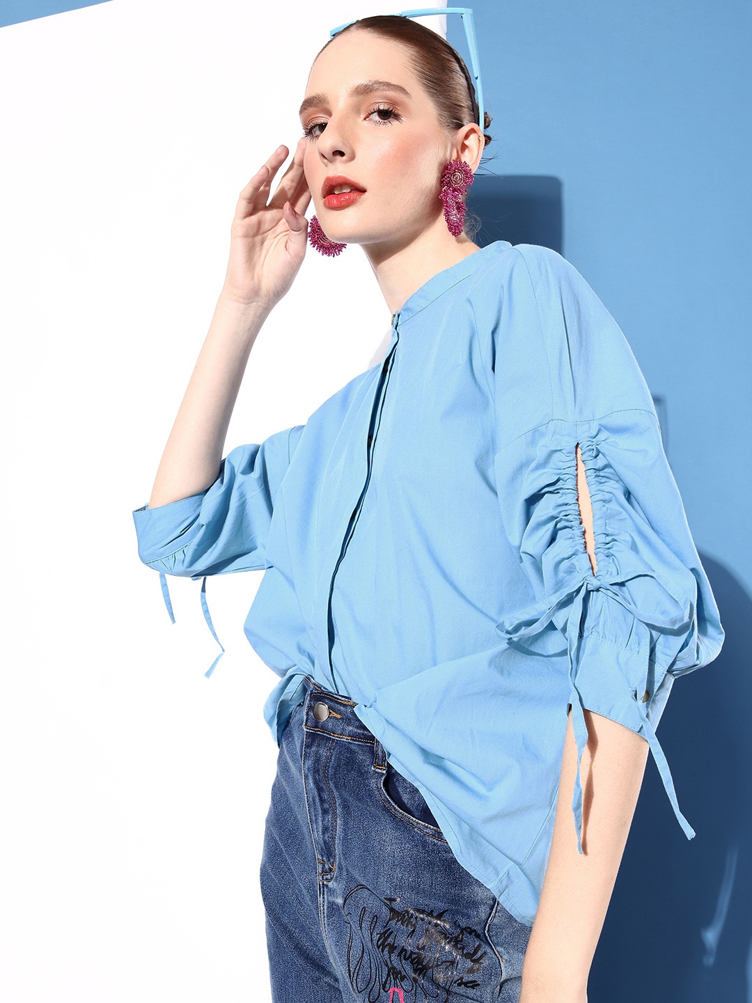 

The Roadster Life Co. Sky Blue Pure Cotton 90's Hollaback Femme Blouse Casual Shirt