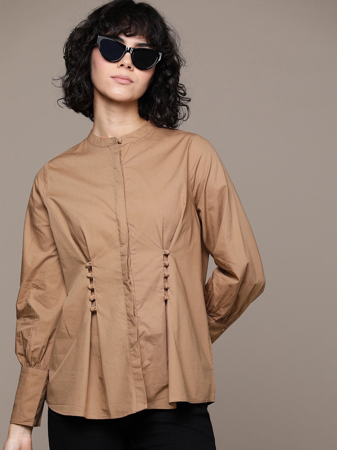 

The Roadster Life Co. Pure Cotton Opaque Casual Longline Shirt, Brown