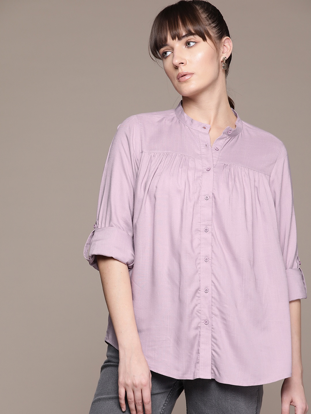 

The Roadster Lifestyle Co. Pintucks Detail Casual Shirt, Lavender