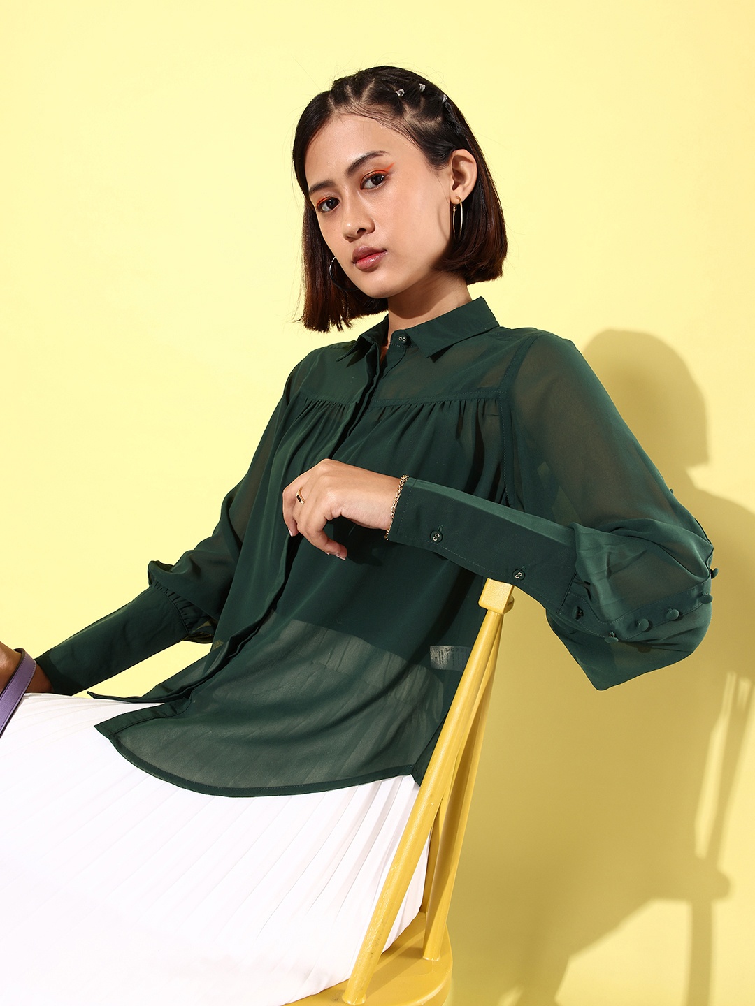 

The Roadster Life Co. Semi Sheer Casual Shirt, Green