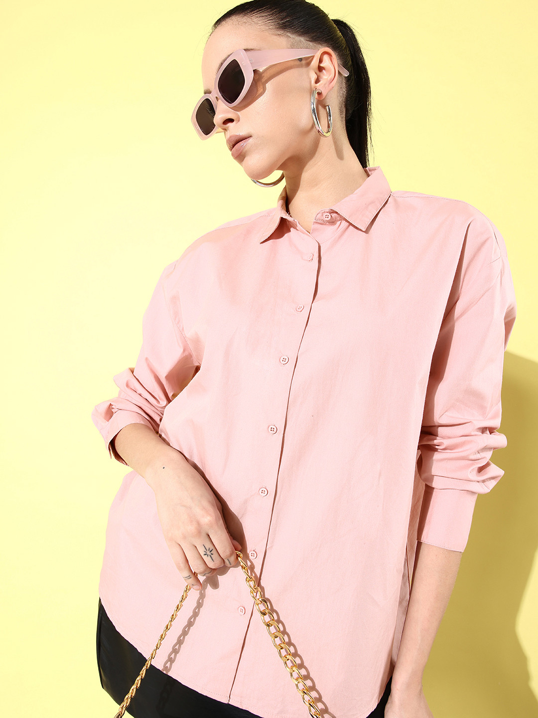 

Roadster Women Blooming Pink Oversized Shirt with Back Button