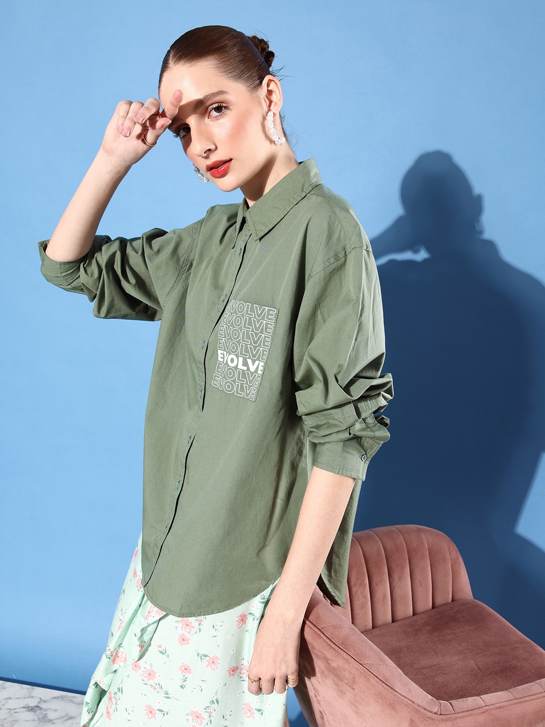 

The Roadster Life Co. Jade Green Pure Cotton We (May) Party Oversized Shirt Casual Shirt