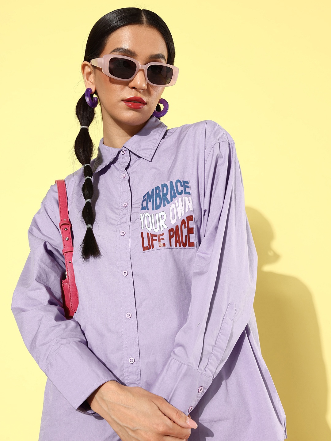 

The Roadster Life Co. Dusted Lavender White We (May) Party-oversized Pure Cotton Shirt