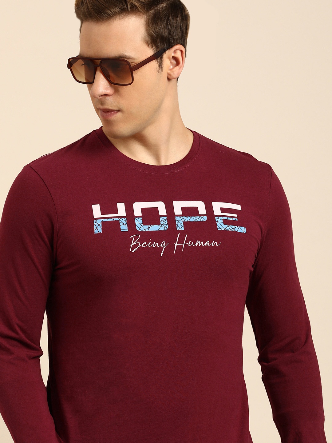 

Being Human Typography Printed Pure Cotton T-shirt, Maroon