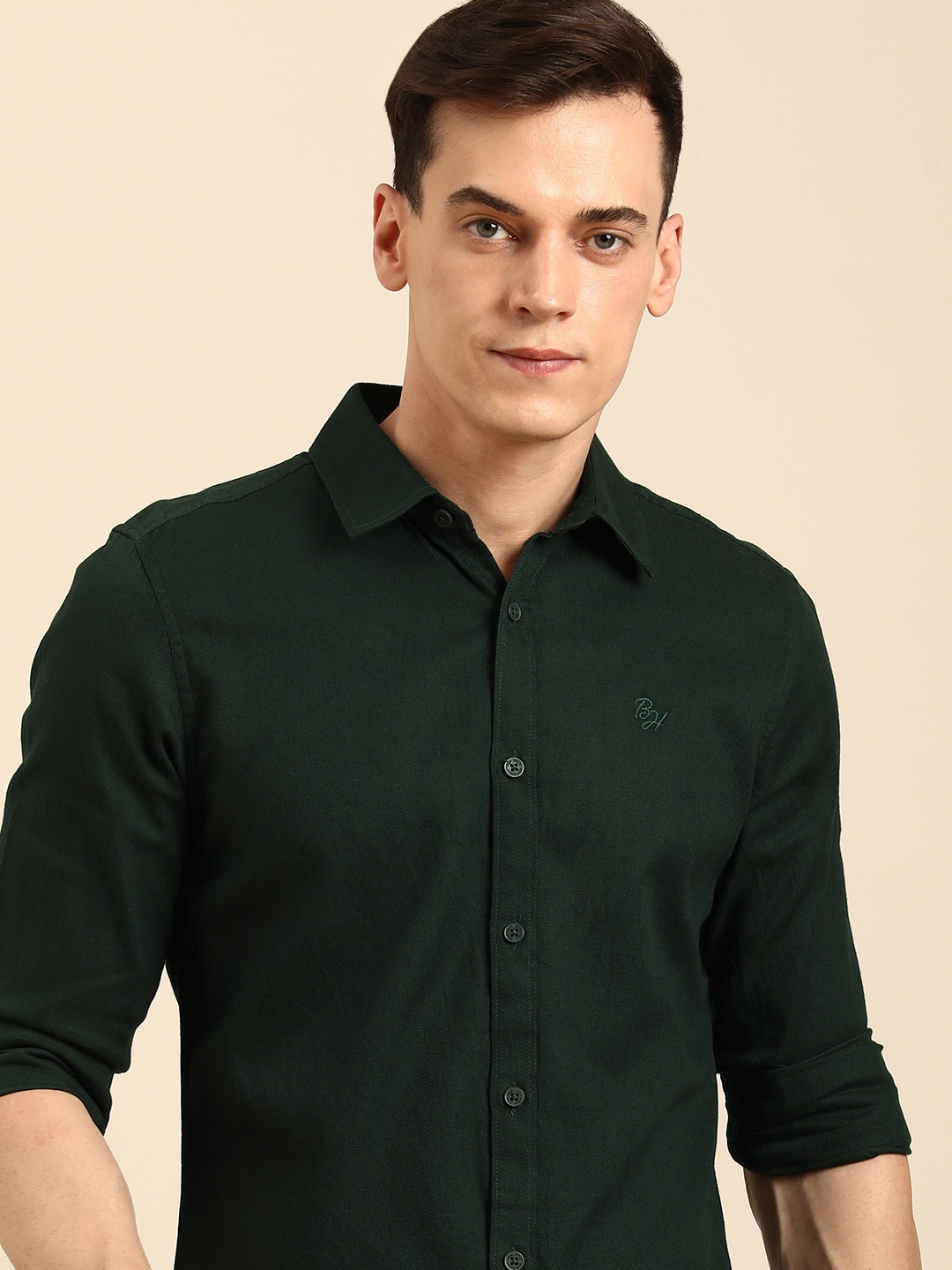 

Being Human Pure Cotton Slim Fit Casual Shirt, Green