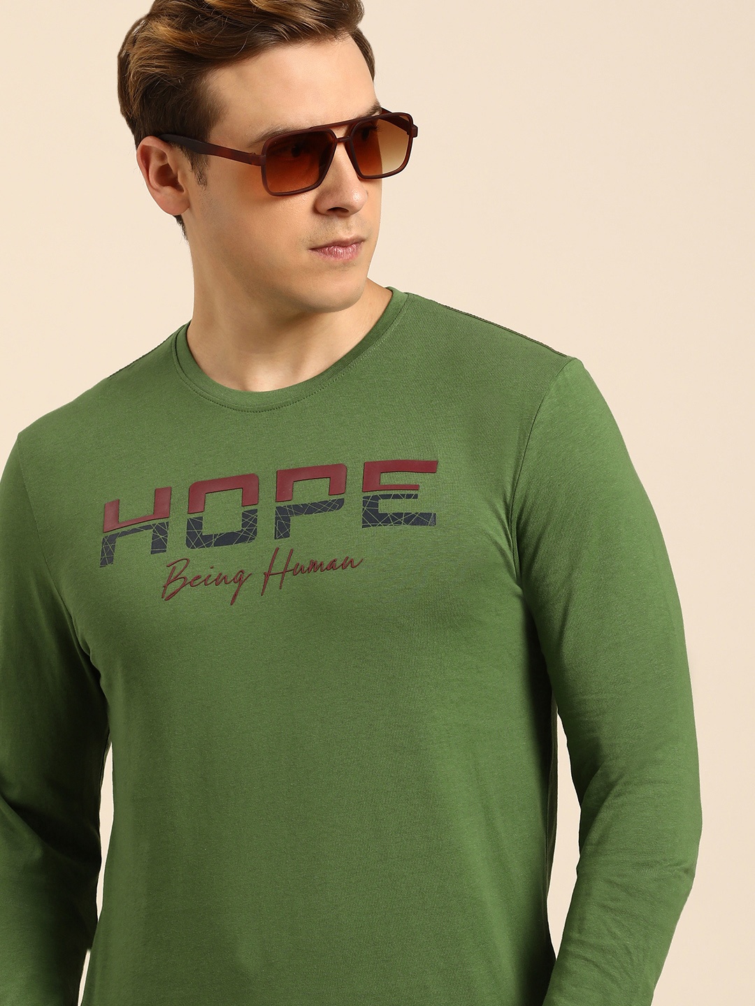 

Being Human Typography Printed Pure Cotton T-shirt, Green
