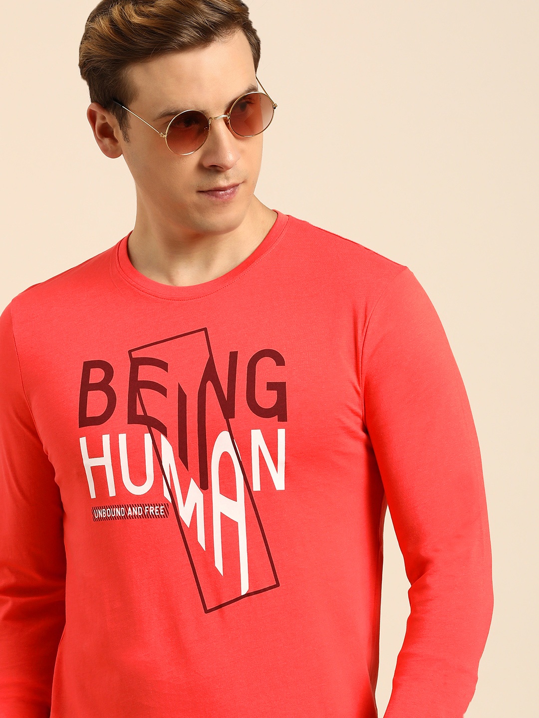 

Being Human Brand Logo Printed Pure Cotton T-shirt, Coral
