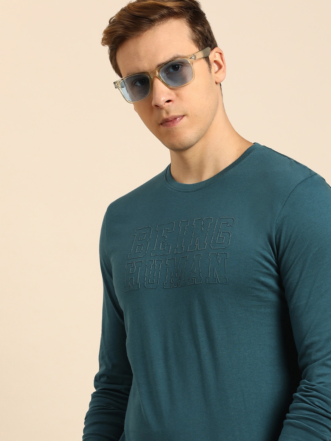 

Being Human Men Self-Print Pure Cotton T-shirt, Teal