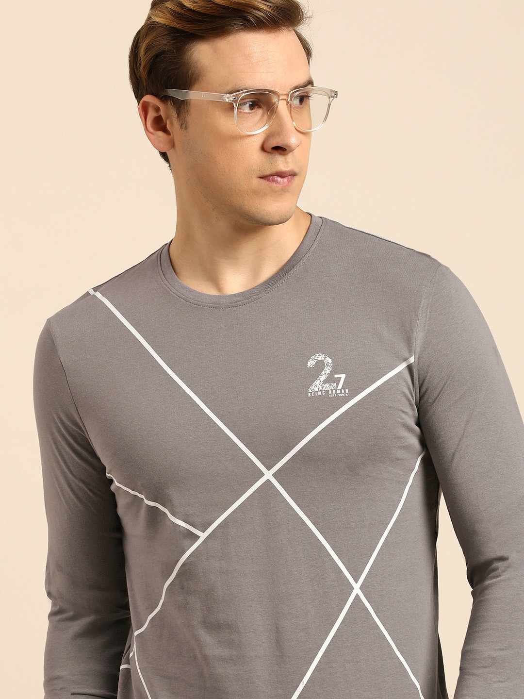 

Being Human Men Printed Pure Cotton T-shirt, Grey