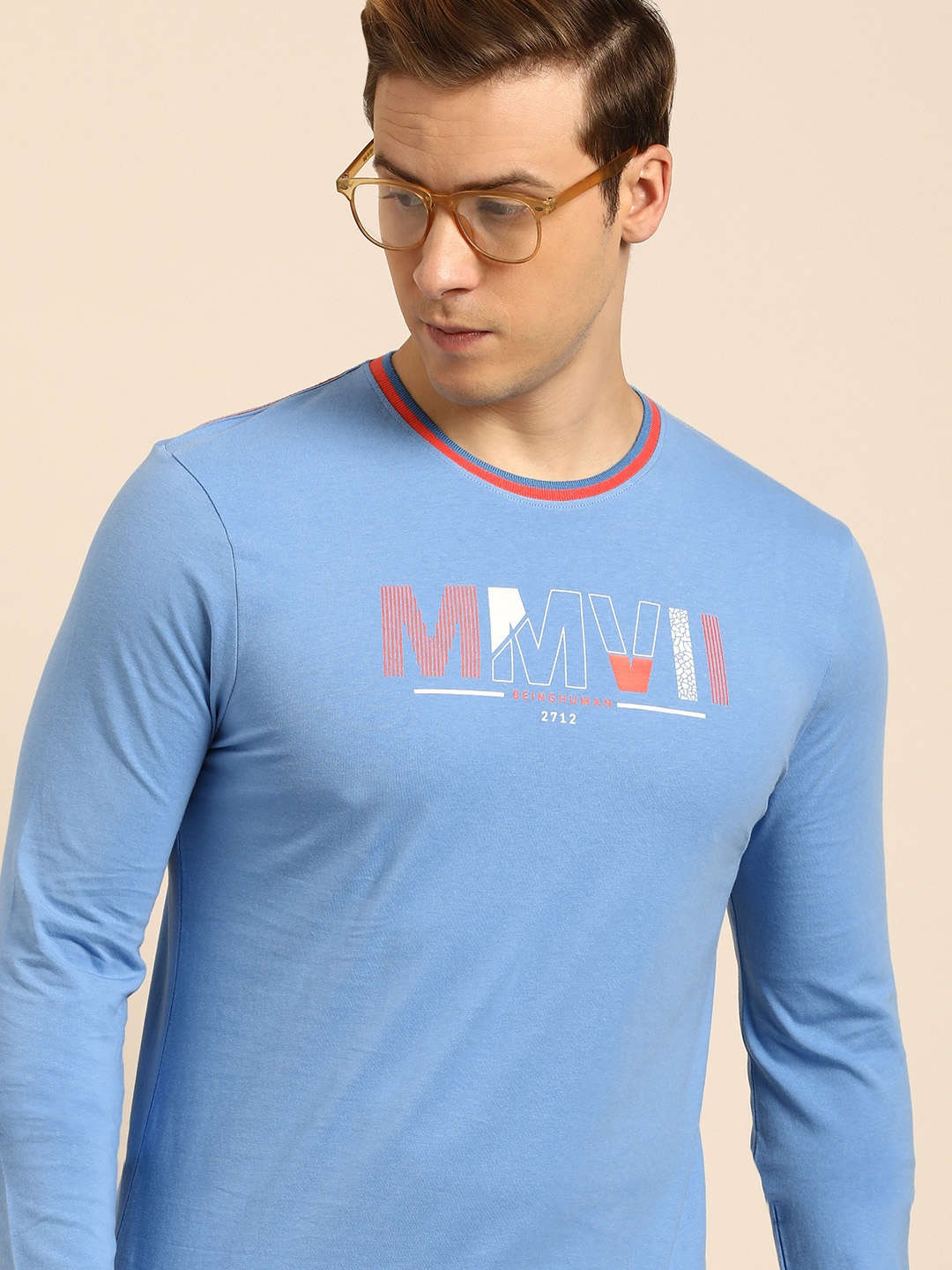 

Being Human Typography Printed Pure Cotton T-shirt, Blue