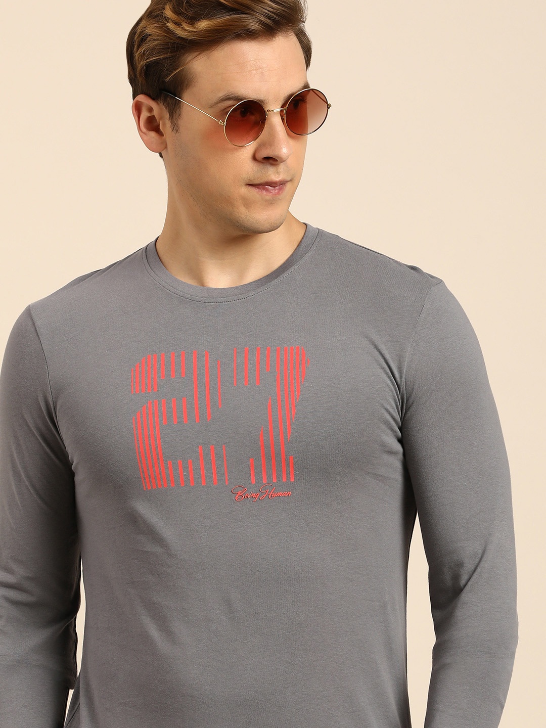 Being Human Typography Printed Pure Cotton T-shirt, Grey