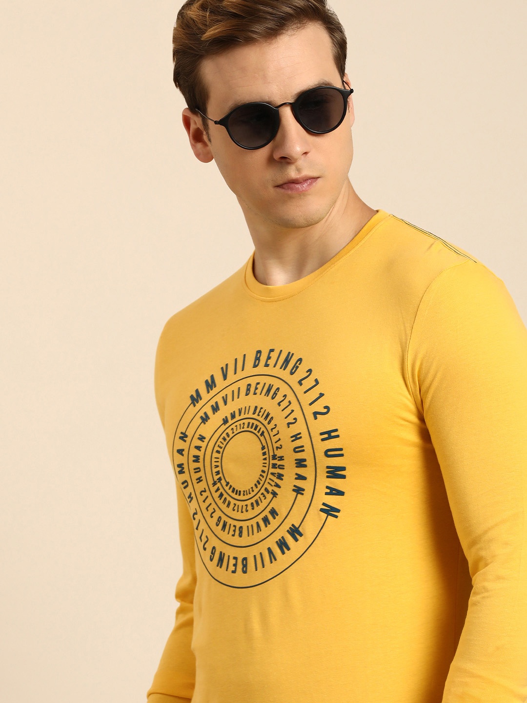 

Being Human Men Brand Logo Print Pure Cotton T-shirt, Yellow