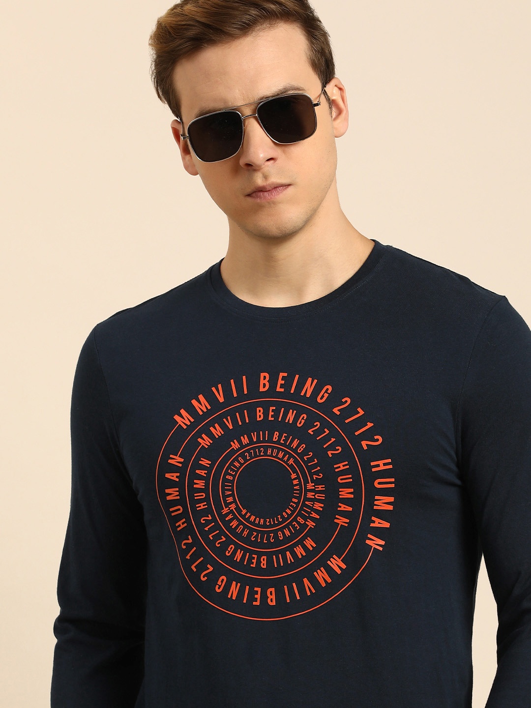 

Being Human Men Brand Logo Print Pure Cotton T-shirt, Navy blue