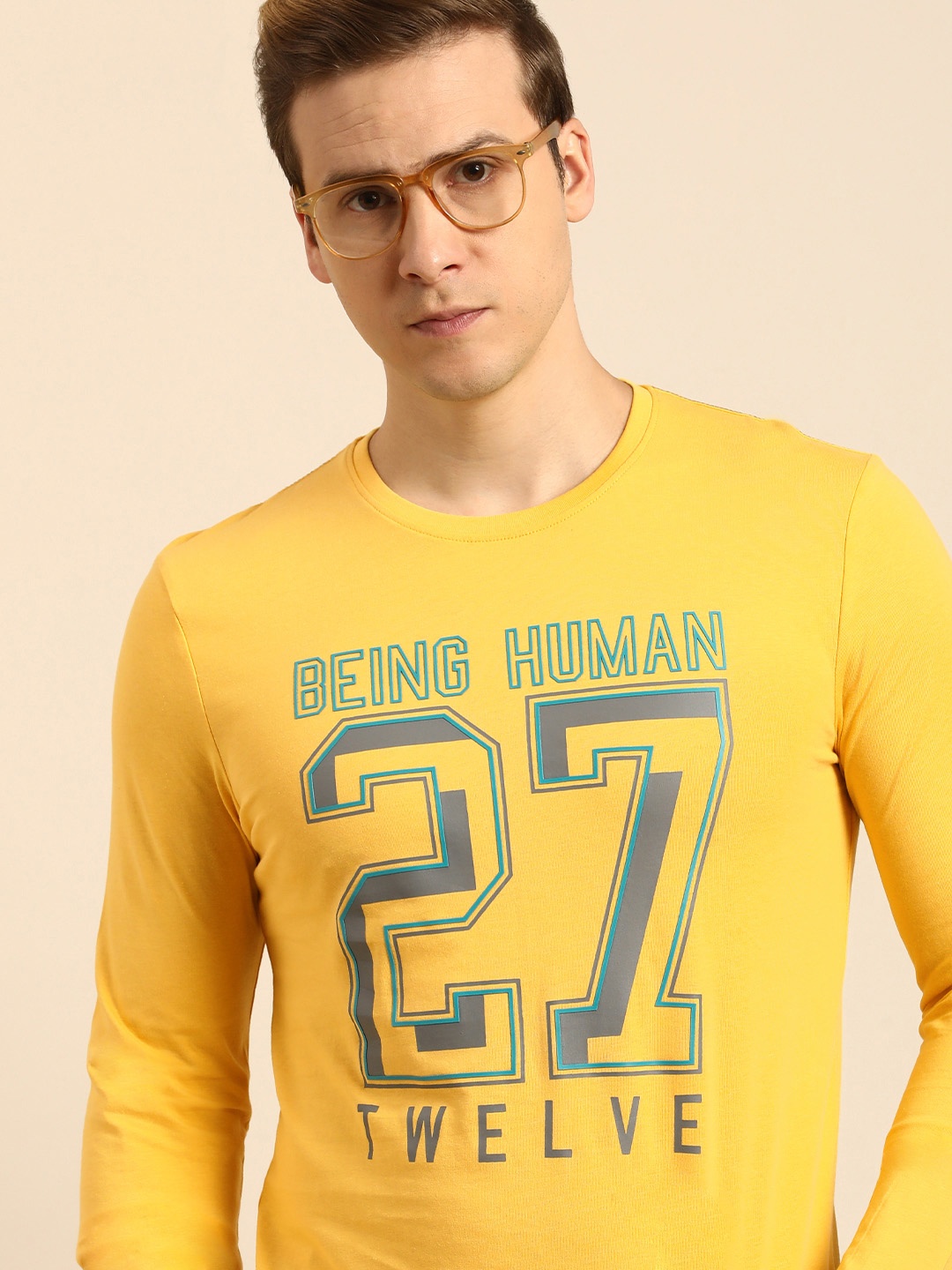 

Being Human Men Varsity Print Pure Cotton T-shirt, Yellow