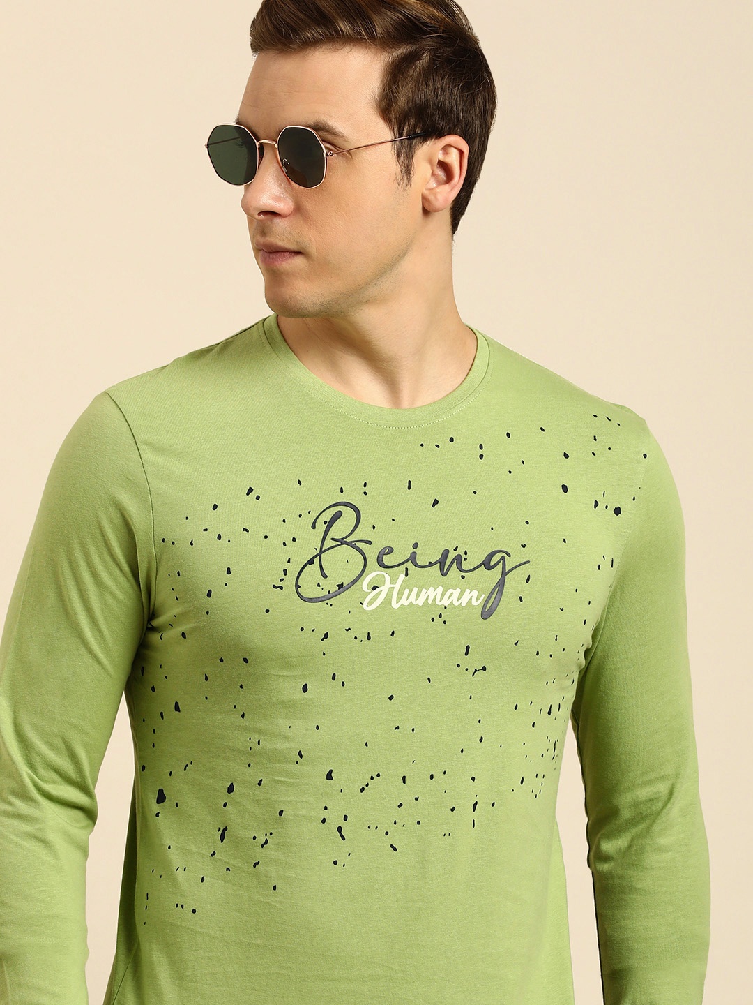 Being Human Brand Logo Printed Pure Cotton T-shirt, Green