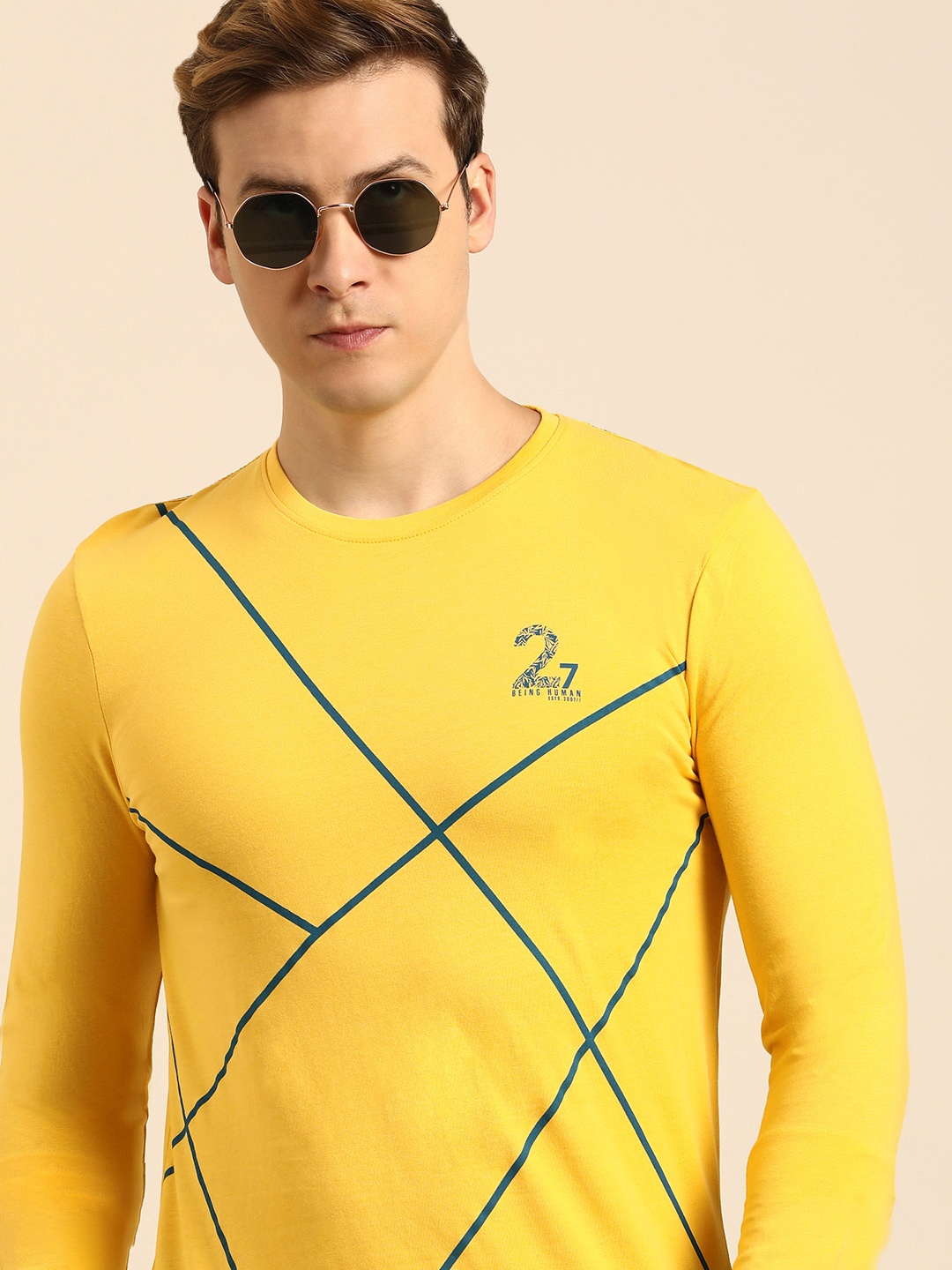 

Being Human Striped Pure Cotton T-shirt, Yellow