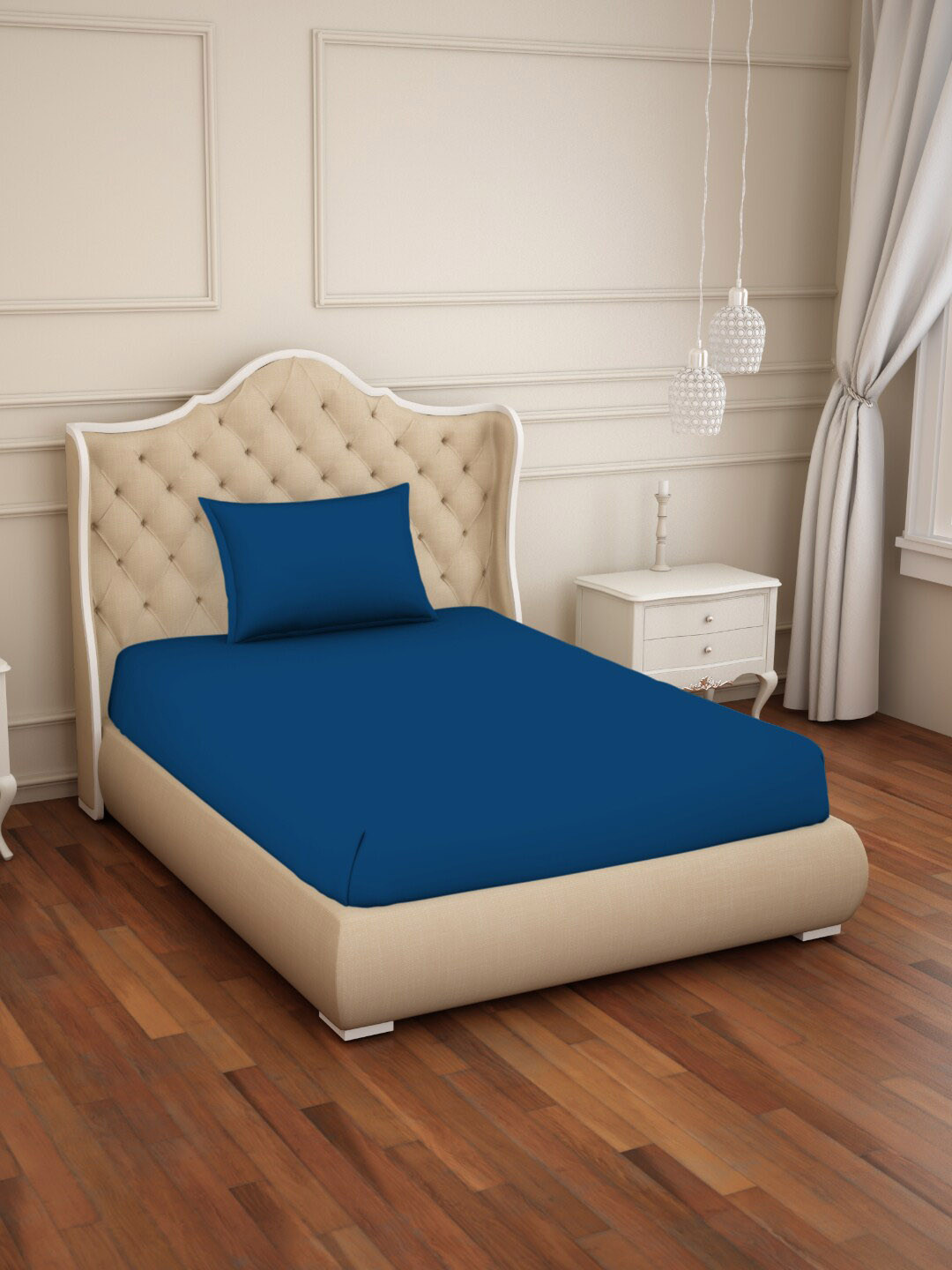 

Welspun Restora Blue 150 TC Flat Cotton Single Bedsheet With 1 Pillow Cover