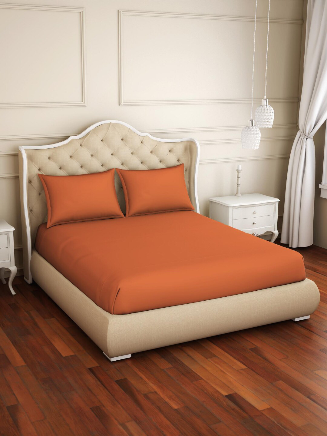 

Welspun Restora Orange 150 TC Flat Cotton King Bedsheet With 2 Pillow Covers