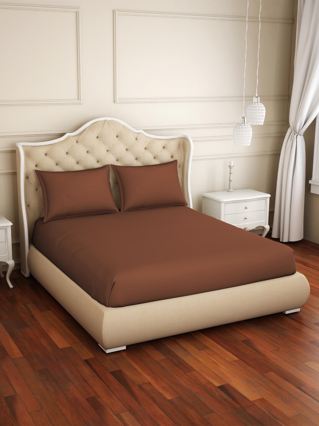 

Welspun Restora Brown 150 TC Flat Cotton King Bedsheet With 2 Pillow Covers