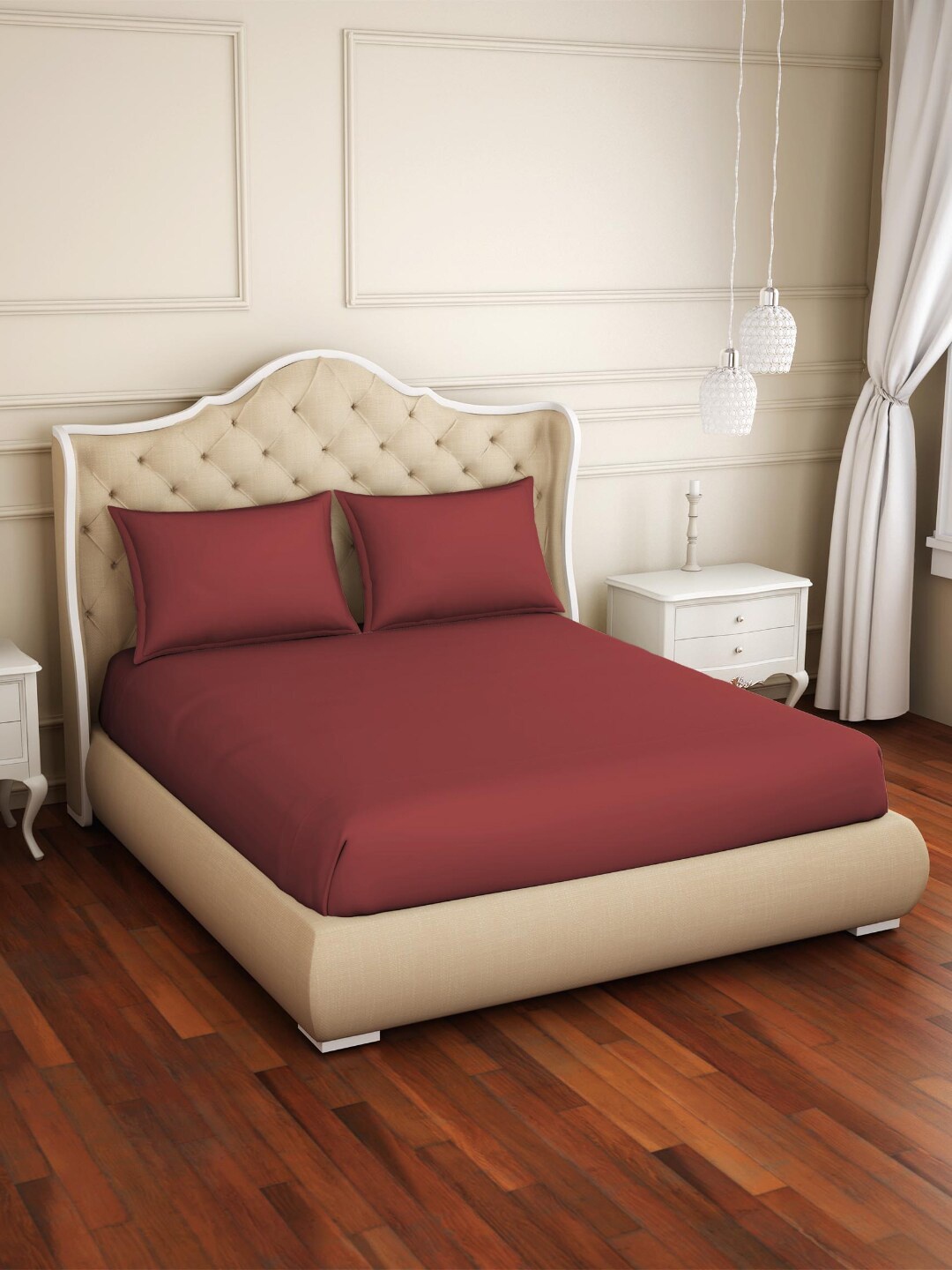 

Welspun Restora Maroon 150 TC Flat Cotton King Bedsheet With 2 Pillow Covers