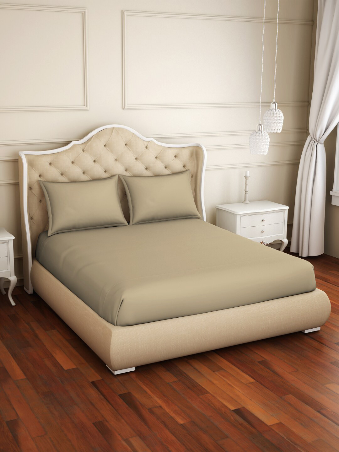 

Welspun Restora Beige 150 TC Flat Cotton King Bedsheet With 2 Pillow Covers