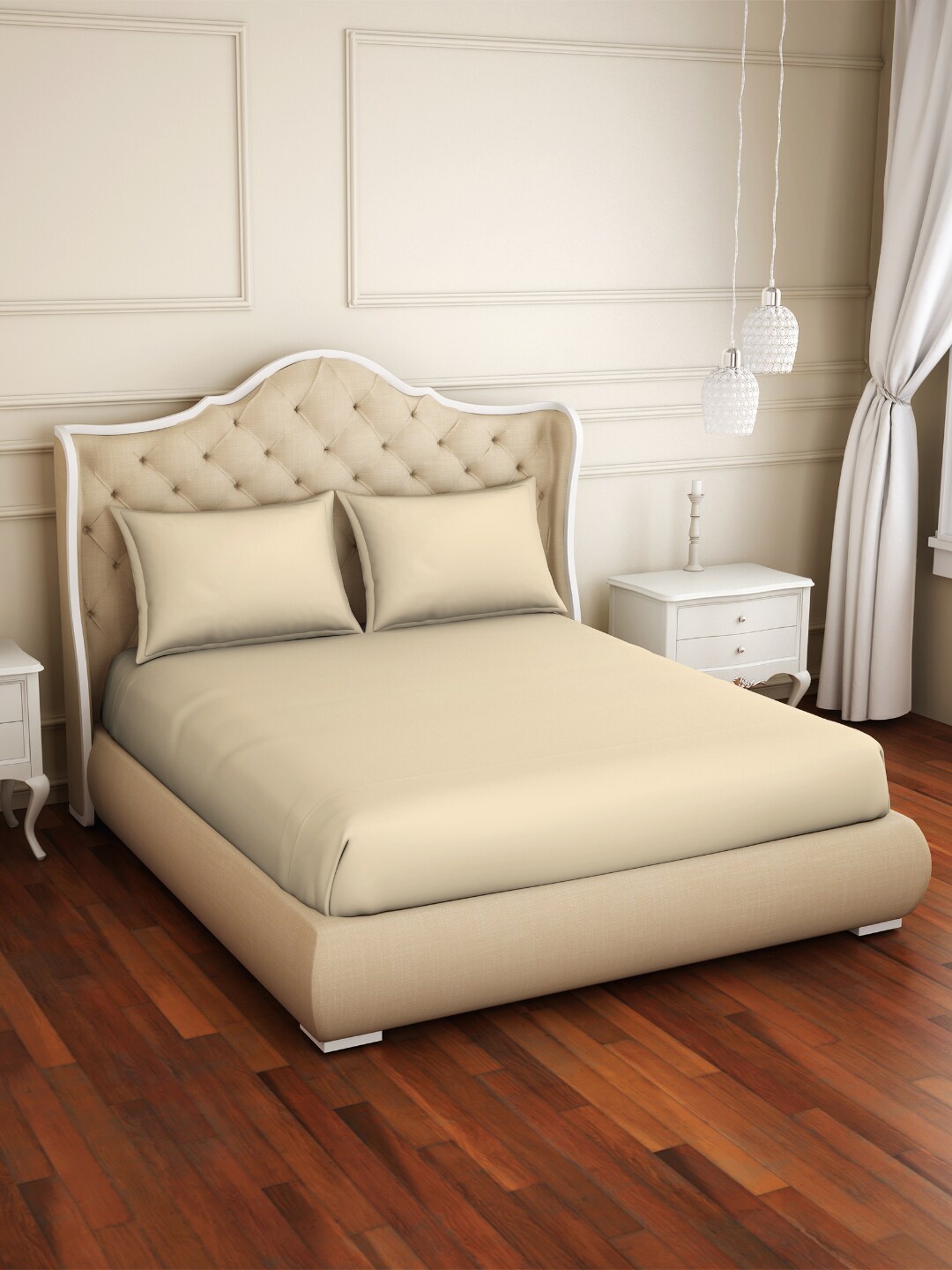 

Welspun Restora Beige 150 TC Flat Cotton King Bedsheet With 2 Pillow Covers, Peach