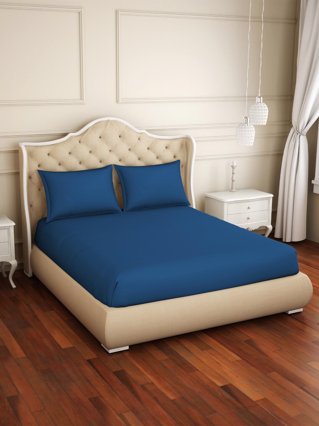 

Welspun Restora Blue 150 TC Flat Cotton King Bedsheet With 2 Pillow Covers