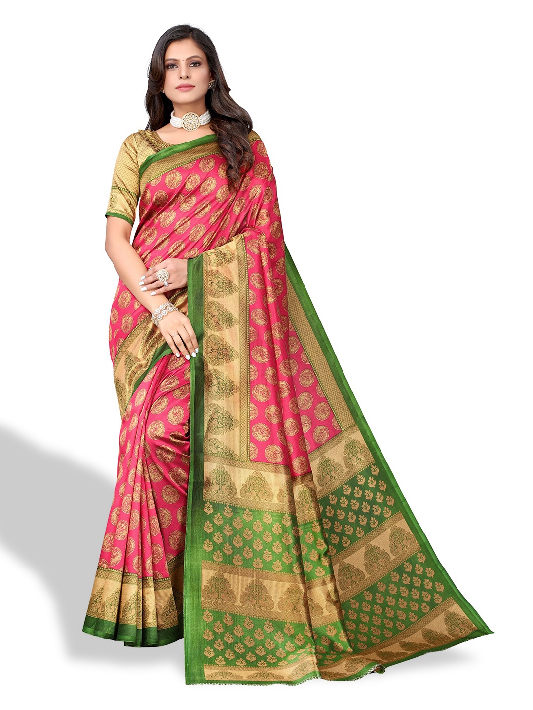 

SAADHVI Ethnic Motifs Art Silk Saree, Pink