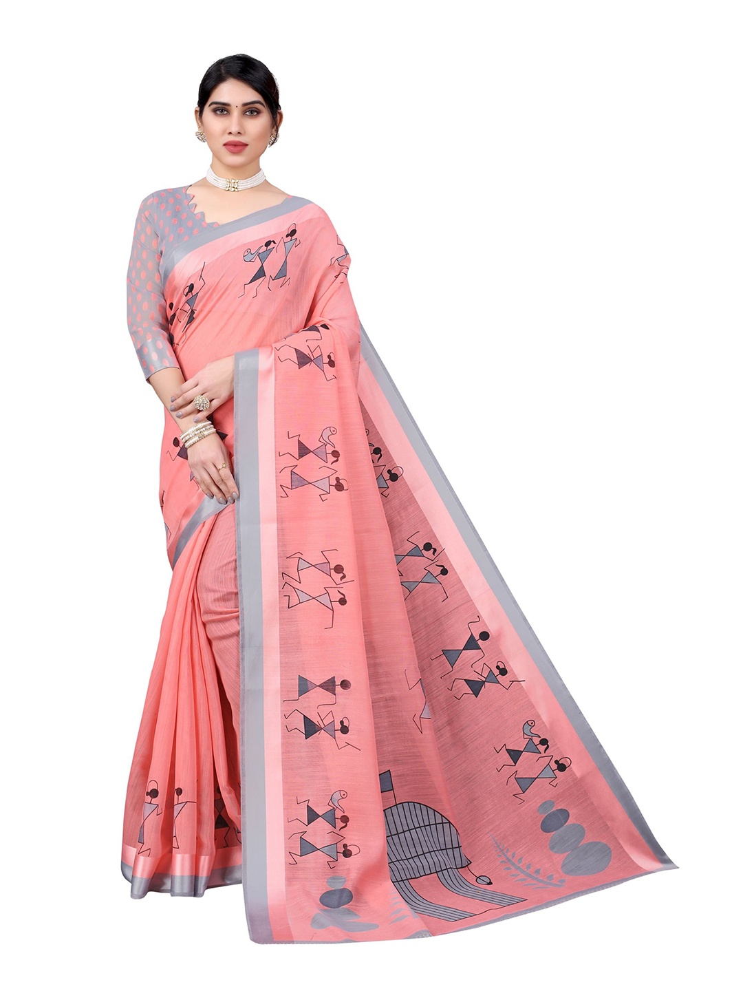 

Florence Warli Printed Saree, Pink
