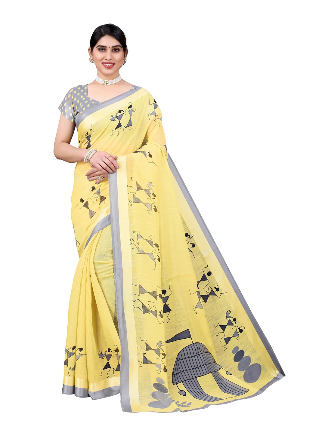 

Florence Warli Printed Saree, Yellow