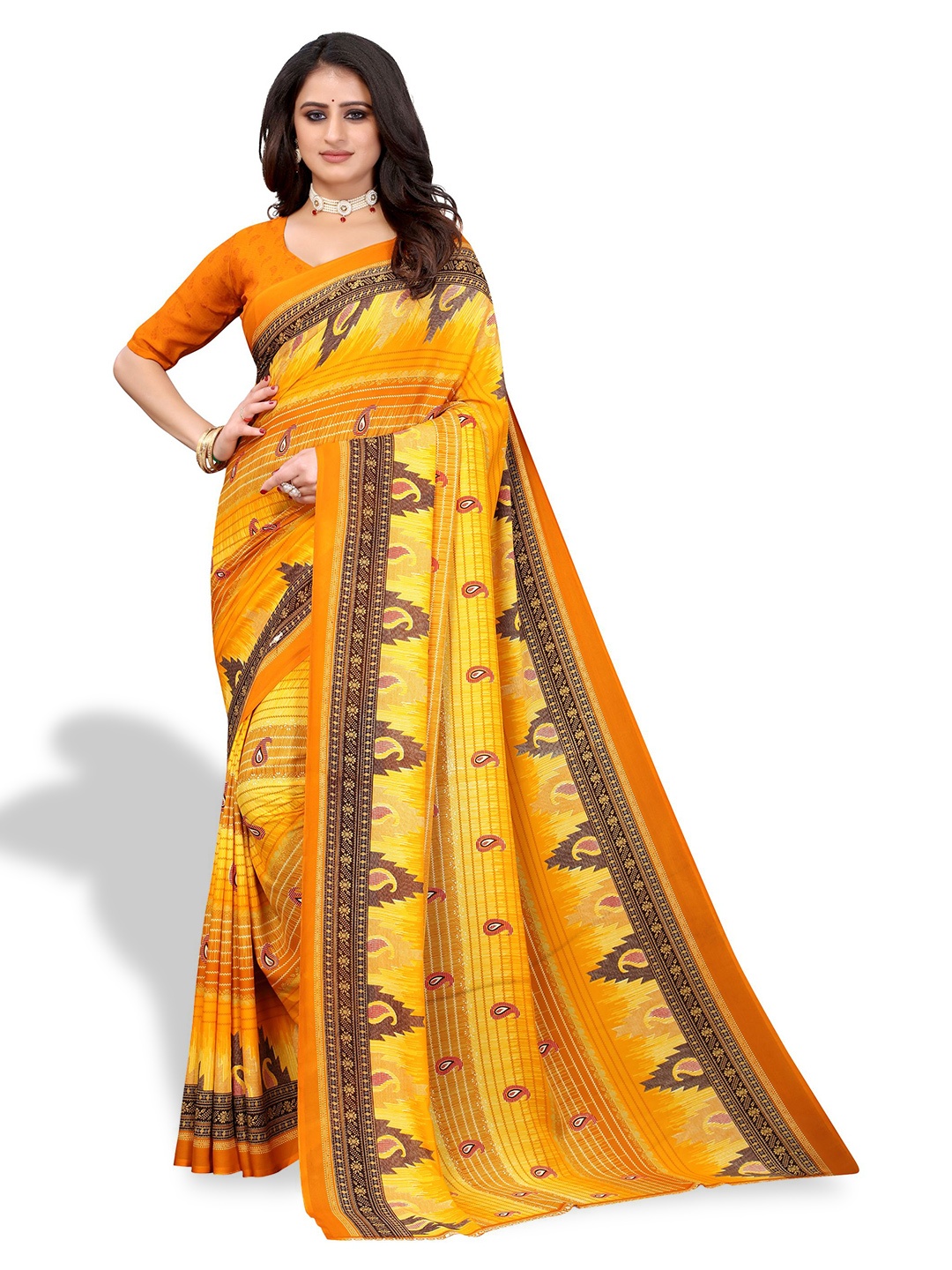 

Florence Paisley Printed Georgette Saree, Yellow