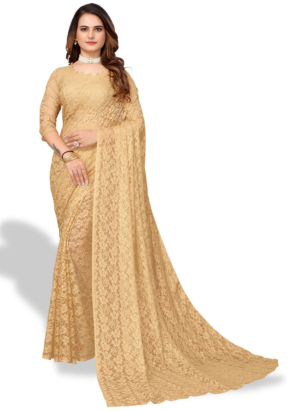 

Florence Floral Woven Design Saree, Beige