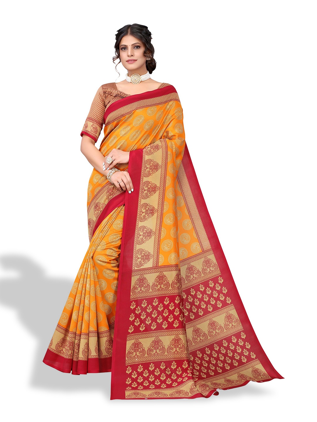 

Florence Ethnic Motifs Printed Art Silk Saree, Mustard