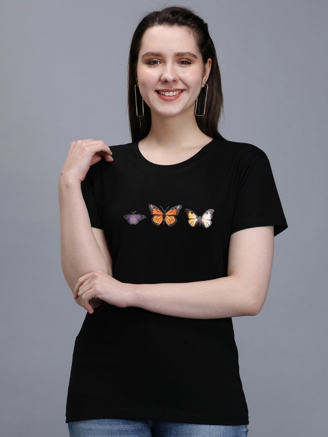 

TRENDY RABBIT Graphic Printed Cotton T-shirt, Black