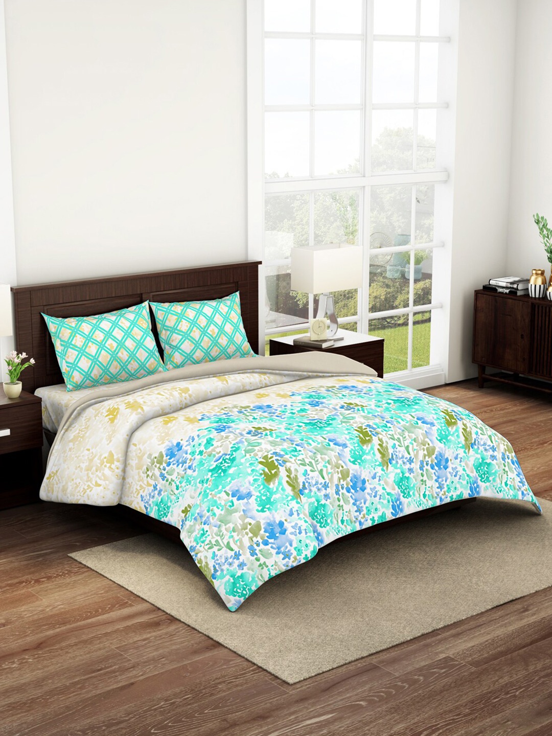 

SPACES Bonica Turquoise Blue & Beige 3 Pieces King Bedding Set
