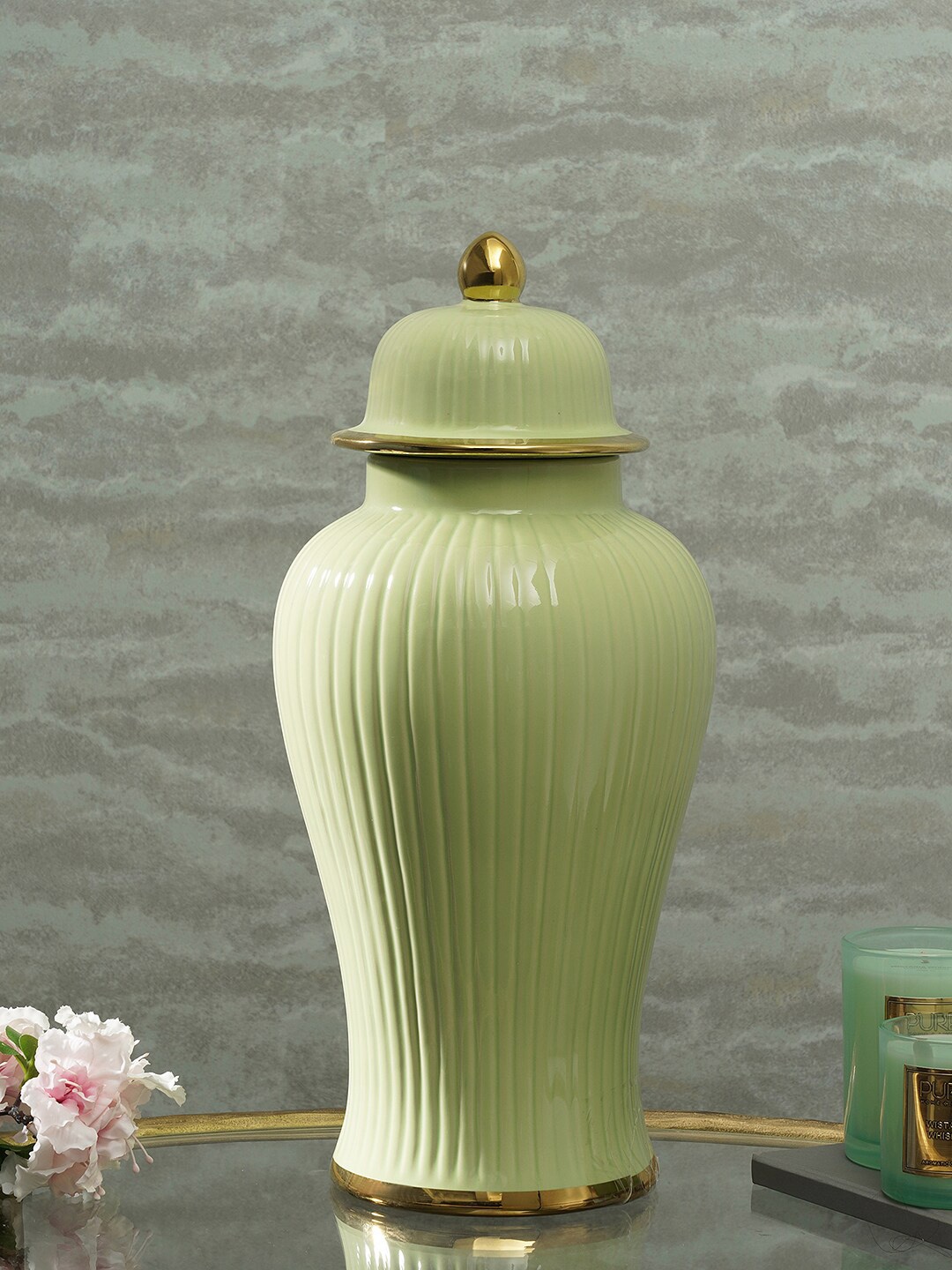 

Pure Home and Living Green Ribbed Large Ceramic Urn