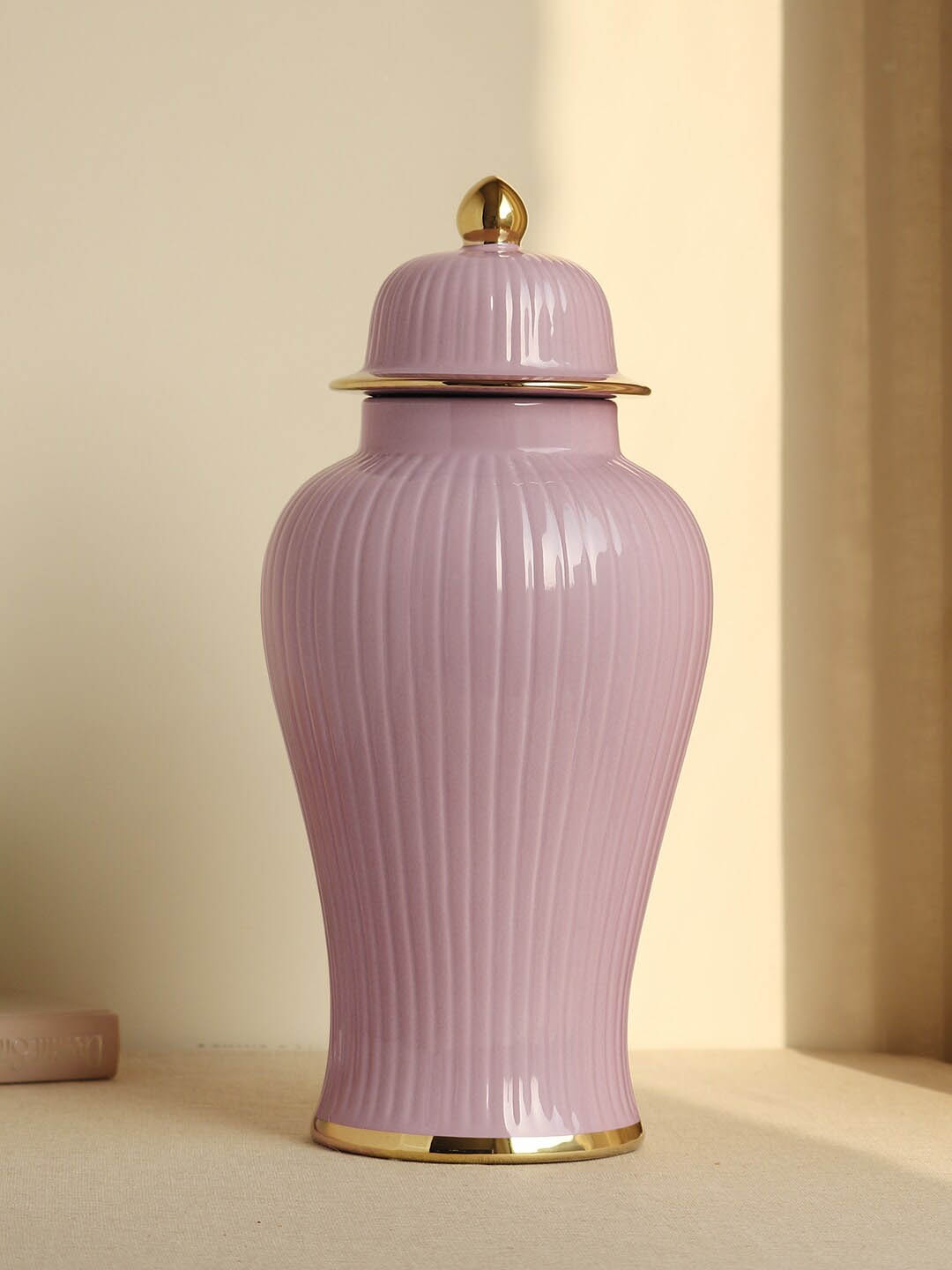 

Pure Home and Living Purple Ribbed Large Ceramic Urn