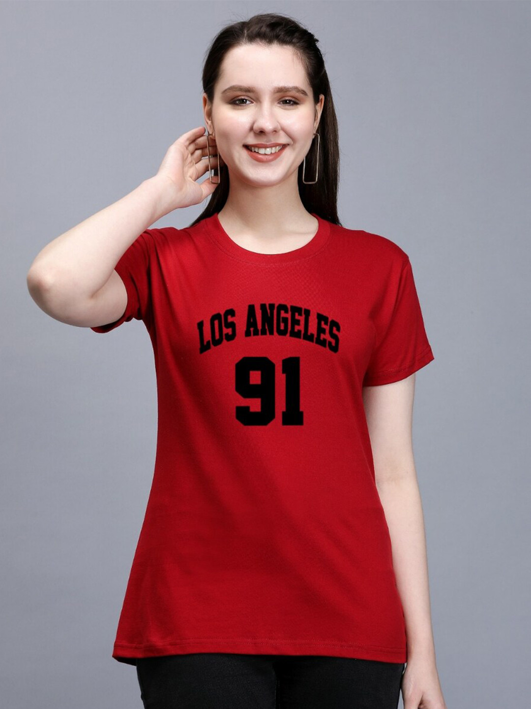 

TRENDY RABBIT Varsity Printed T-shirt, Red