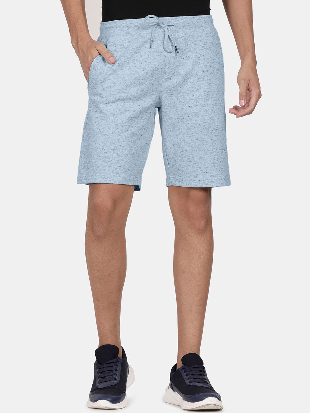

t-base Men Mid Rise Cotton Linen Shorts, Blue