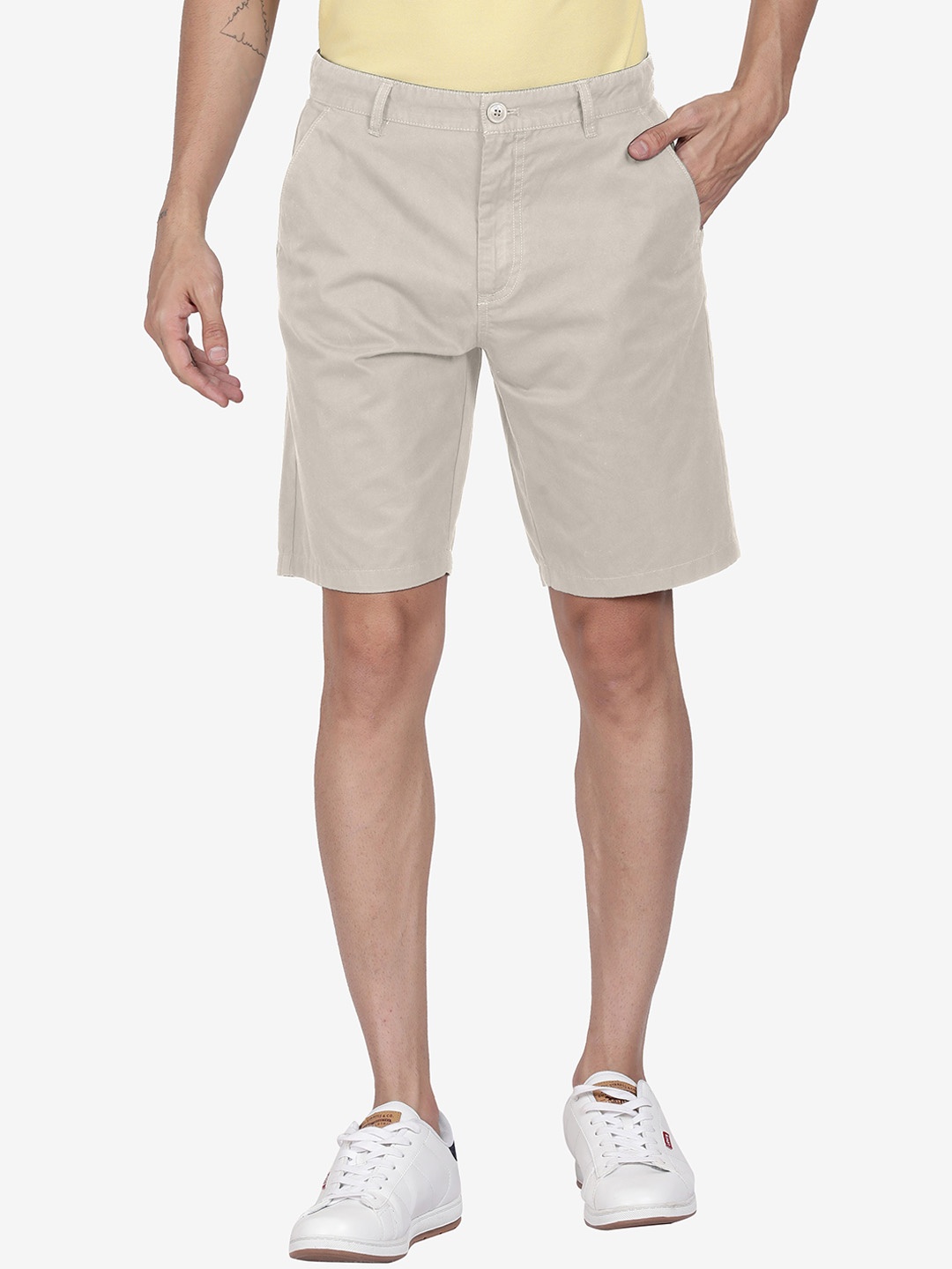 

t-base Men Mid Rise Cotton Chino Shorts, Grey