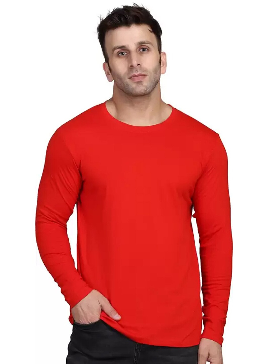 

KEX Round Neck Long Sleeves Cotton T-shirt, Red