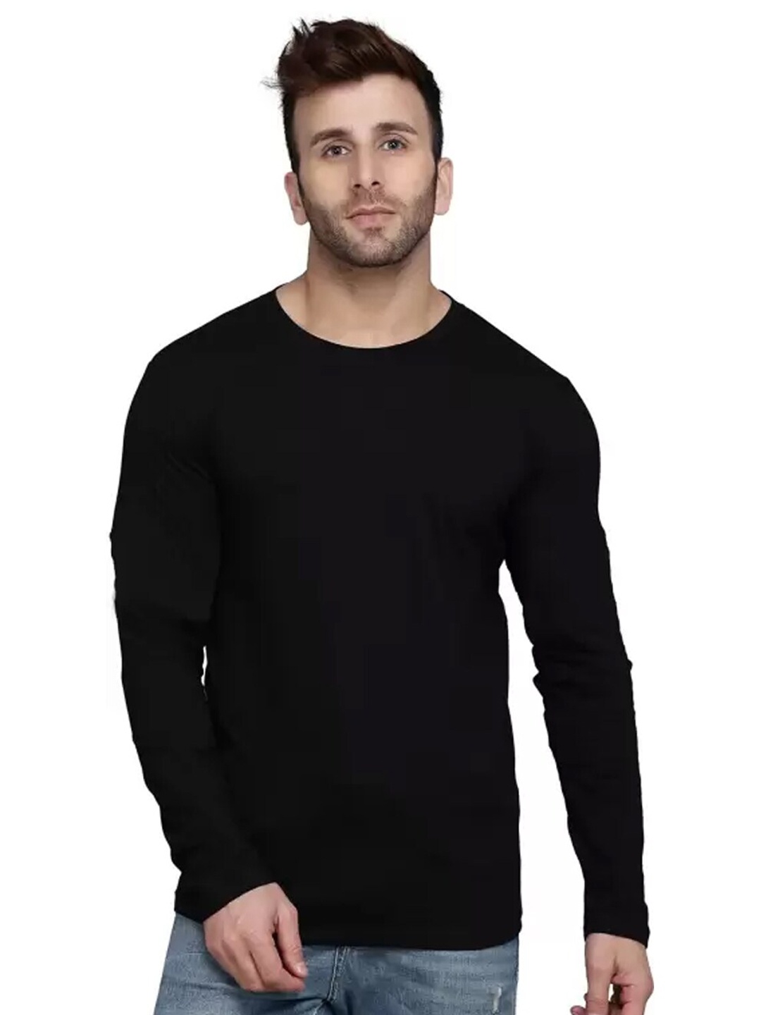 

KEX Round Neck Long Sleeves Cotton T-shirt, Black