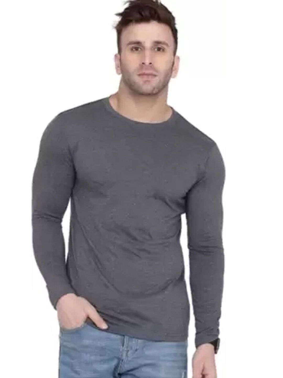 

KEX Round Neck Long Sleeves Cotton T-shirt, Grey