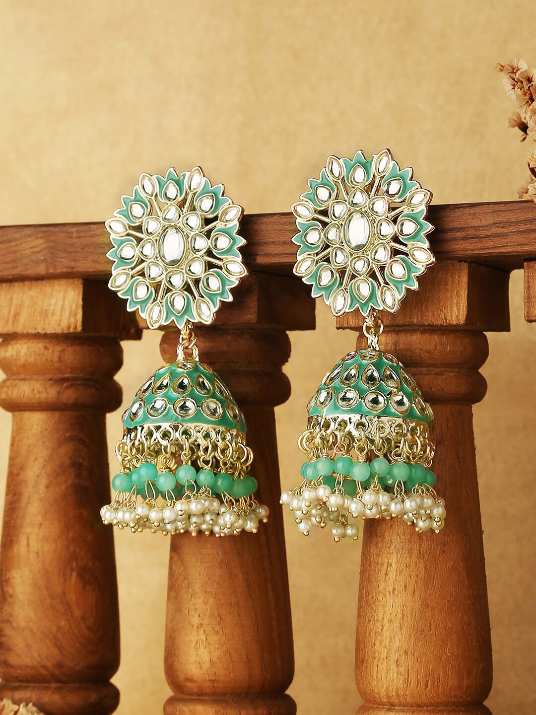 

Fida Gold-Plated Dome Shaped Jhumkas Earrings, Turquoise blue