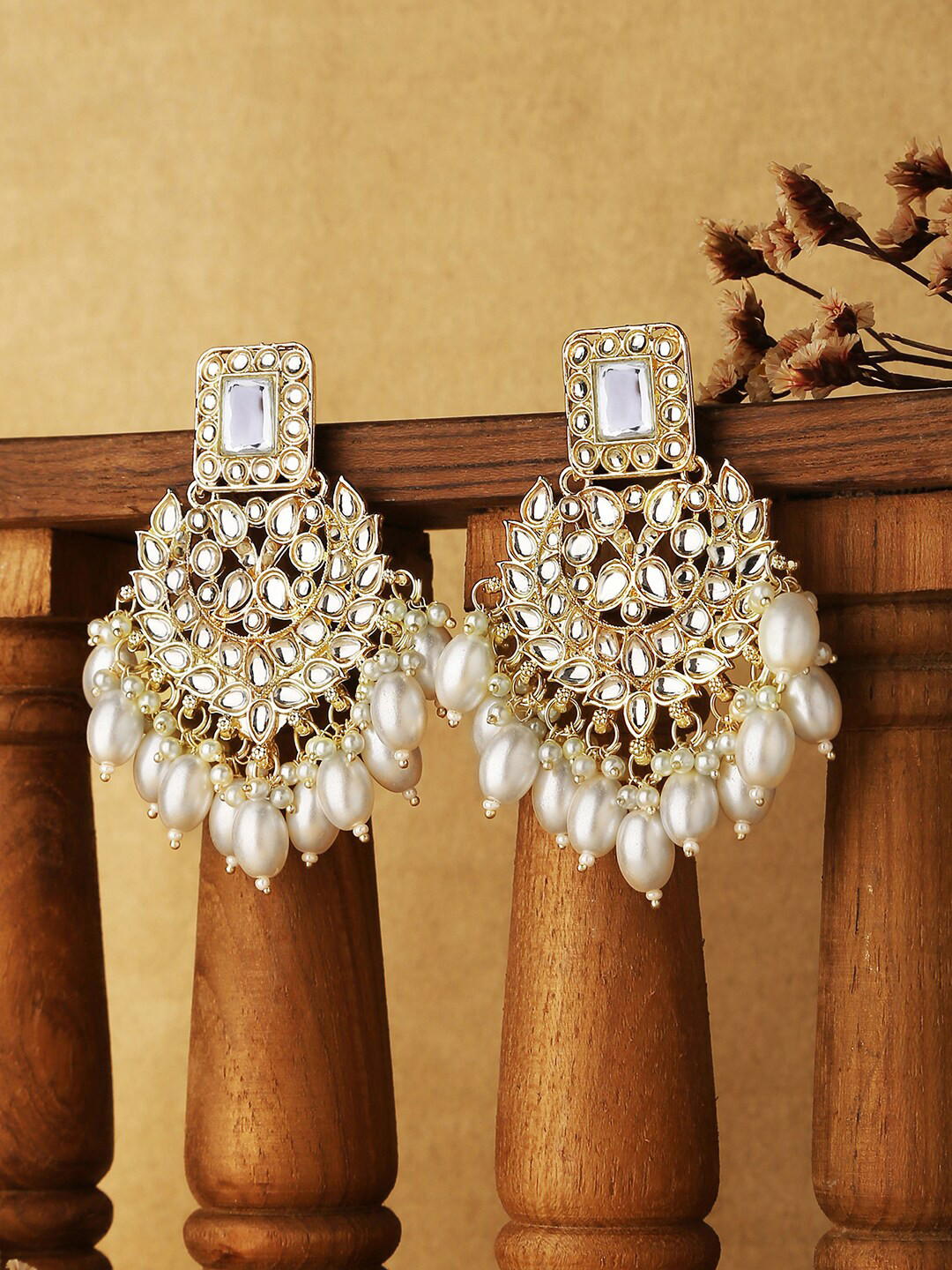 

Fida Gold-Plated Crescent Shaped Chandbalis Earrings, White