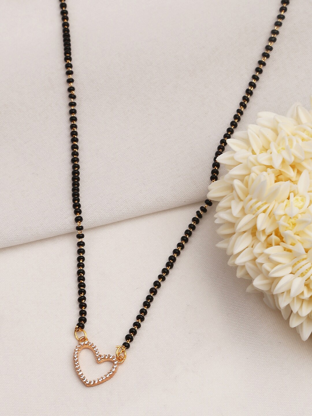 

Fida Gold-Plated AD-Studded & Beaded Heart shaped Mangalsutra