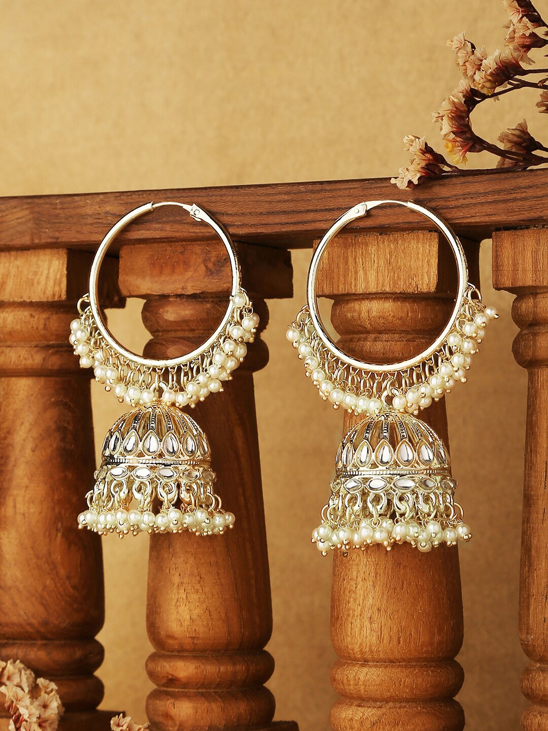 

Fida Gold-Plated Dome Shaped Jhumkas Earrings, White