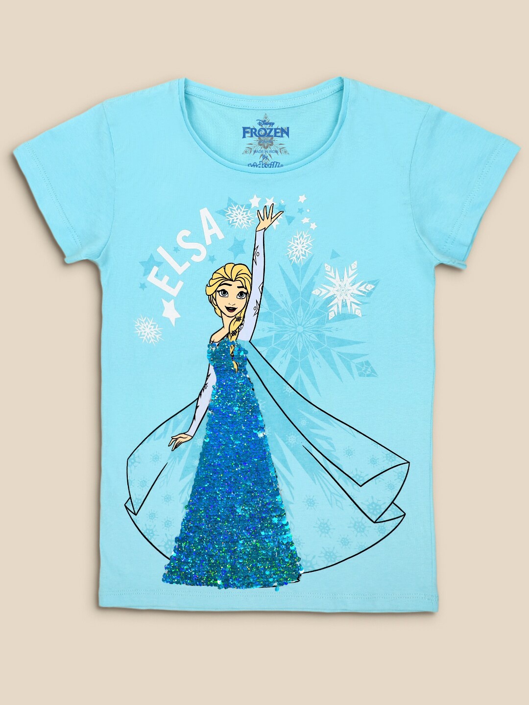 

Kids Ville Girls Sequined Frozen Printed Tshirt, Blue
