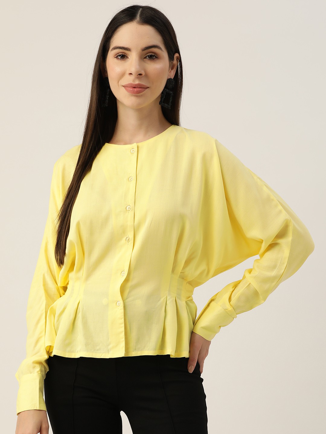 

Alsace Lorraine Paris Batwing Sleeves Shirt Style Top, Yellow